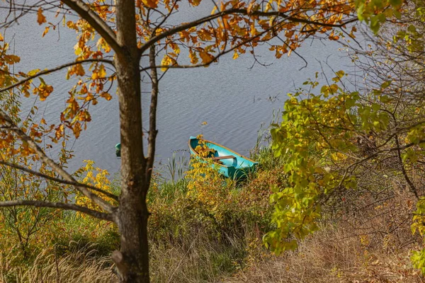 Boat Autumn River Sunny Day — Stock Photo, Image