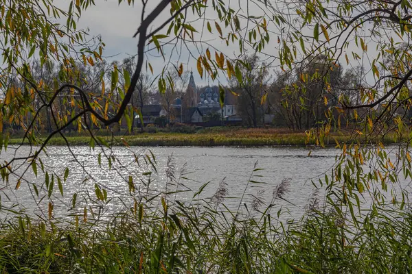 岸の灰色の秋の川 — ストック写真