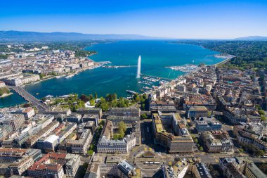 Leman Gölü - Geneva city İsviçre havadan görünümü