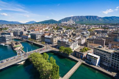 Leman Gölü - Geneva city İsviçre havadan görünümü