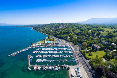 Leman Gölü - Geneva city İsviçre havadan görünümü