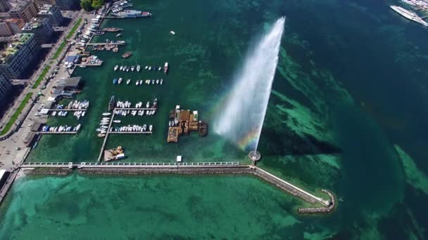 4 k εναέρια πλάνα πηγής νερού πόλης της Γενεύης στην Ελβετία - Uhd — Αρχείο Βίντεο