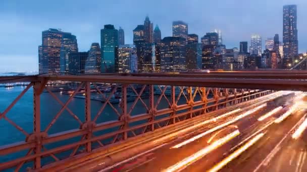 Brooklyn bridge car traffic light timelapse - New York - USA — Stock Video