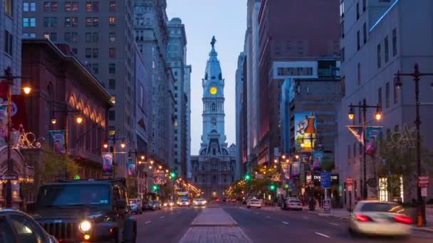 4 k noc timelapse z Filadelfii ulice - Philly timelaspe - Pennsylavania Usa — Wideo stockowe