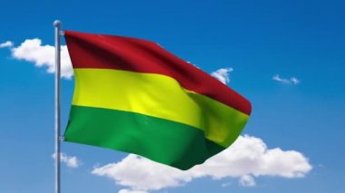Bolivya bayrak sallayarak üzerinde mavi bir bulutlu gökyüzü