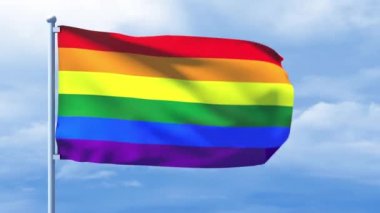 Lgbt bayrak sallayarak üzerinde bulutlu bir mavi gökyüzü