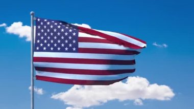 Amerikan bayrağı yıldızlar ve çizgiler üzerinde mavi bir bulutlu gökyüzü sallayarak