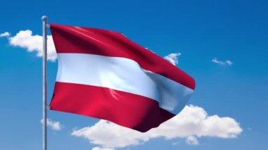 Avusturya bayrağı sallayarak üzerinde mavi bir bulutlu gökyüzü
