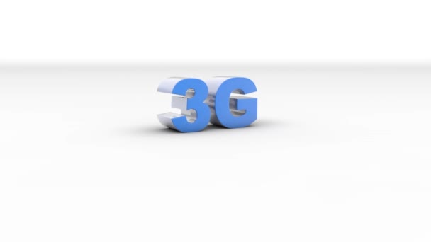 Texto 4G cayendo y rompiendo un texto 3G, sobre fondo blanco — Vídeo de stock