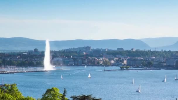 Zeitraffer des Genfer Brunnens in der Schweiz - jet d 'eau de geneve — Stockvideo