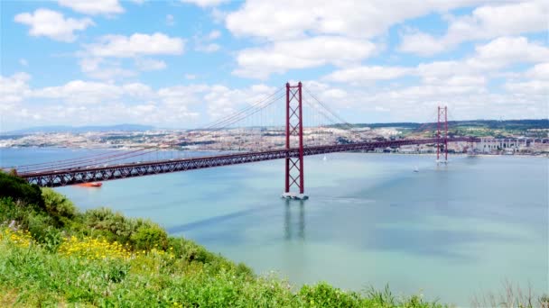 4K view of 25 de Abril (April) Bridge in Lisbon - Portugal - UHD — Stock Video