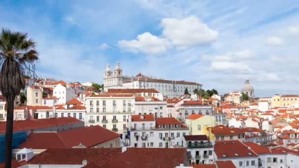 4k timelapse of lisbon dachterrasse from portas do sol viewpoint - miradouro auf portugal - uhd — Stockvideo