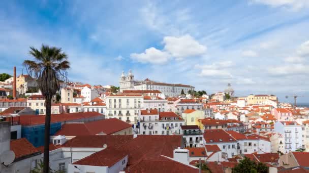 4k timelapse of lisbon dachterrasse from portas do sol viewpoint - miradouro auf portugal - uhd — Stockvideo