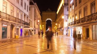 Augusta Sokağı'nın Lizbon, Portekiz - Uhd commerce square yakınındaki 4 k gece timelpase