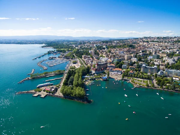 Aerial view of Ouchy waterfront in  Lausanne, Switzerland — Stock Photo, Image