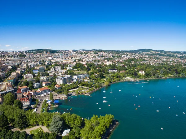 Aerial view of Ouchy waterfront in  Lausanne, Switzerland — Stock Photo, Image