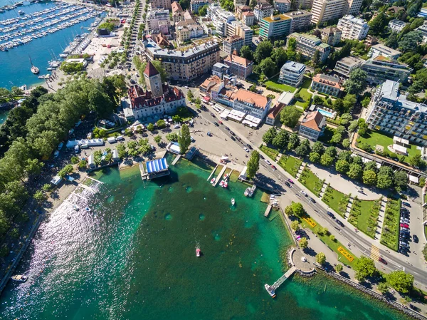 Vue aérienne du front de mer Ouchy à Lausanne, Suisse — Photo