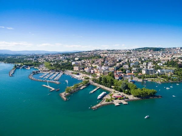 Vista aérea de Ouchy waterfront en Lausana, Suiza — Foto de Stock