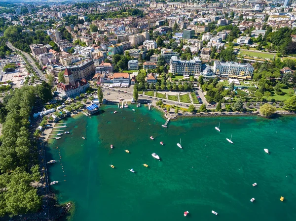 Aerial view of Ouchy waterfront in  Lausanne, Switzerland — Stock Photo, Image