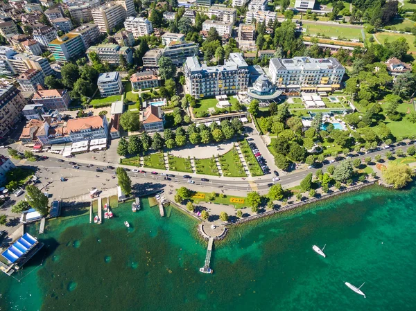 Aerial view of Ouchy waterfront in  Lausanne, Switzerland — Stock Photo, Image