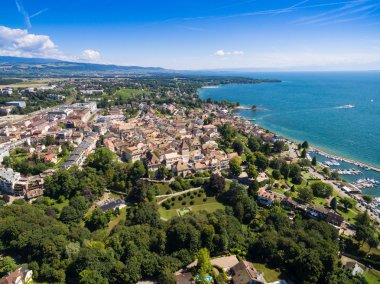 Aerial view of Nyon old city and waterfront in Switzerland clipart