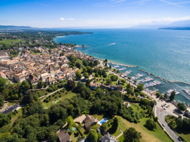 Aerial view of Nyon old city and waterfront in Switzerland clipart