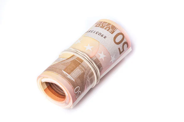 50 euro bank notes stack wrapped and rolled together — Stock Photo, Image