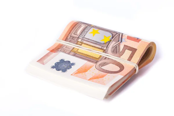 50 euro bank notes stack wrapped and rolled together — Stock Photo, Image