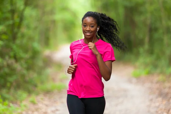 Africano Mulher Jogger Retrato Americano Fitness Pessoas Estilo Vida Saudável — Fotografia de Stock