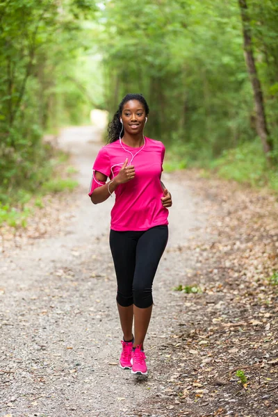 Ritratto Jogger Donna Afroamericana Fitness Persone Stile Vita Sano — Foto Stock