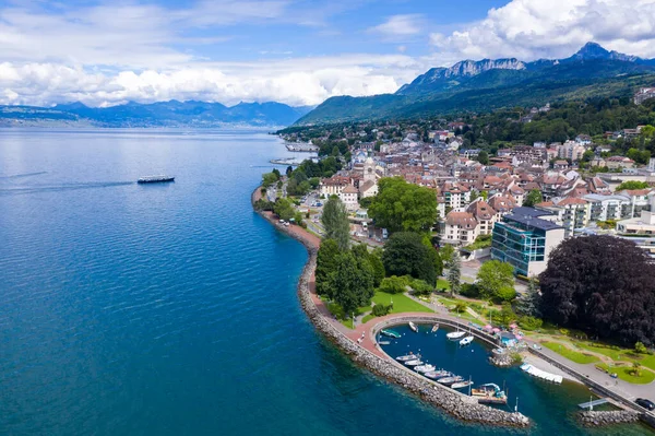 Luftaufnahme Der Stadt Evian Evian Les Bains Haute Savoie Frankreich — Stockfoto