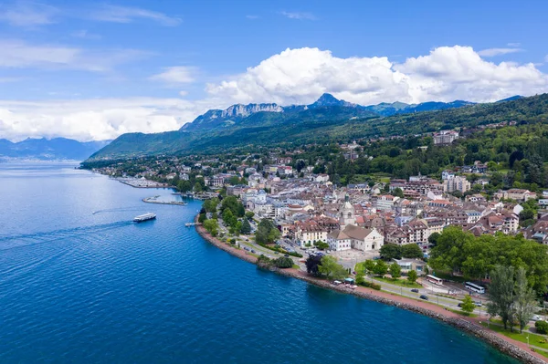 Luftaufnahme Der Stadt Evian Evian Les Bains Haute Savoie Frankreich — Stockfoto
