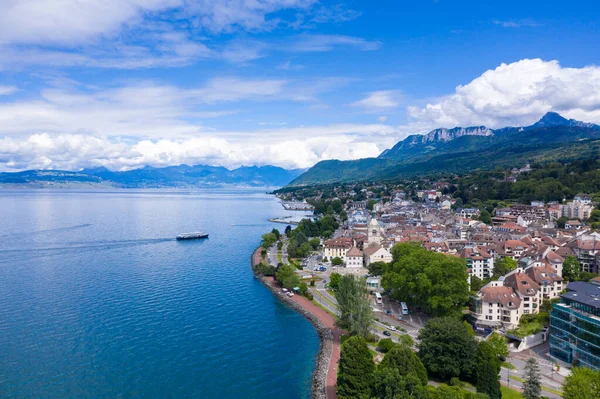 Aerial View Evian Evian Les Bains City Haute Savoie France — Stock Photo, Image