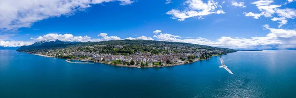 Flygfoto Över Evian Evian Les Bains Stad Haute Savoie Frankrike — Stockfoto