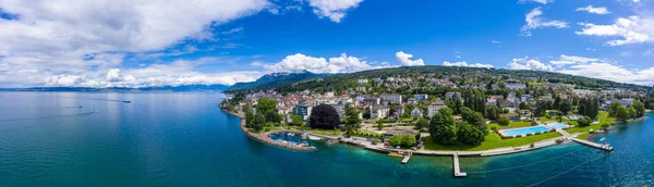 Vista Aérea Cidade Evian Evian Les Bains Haute Savoie França — Fotografia de Stock