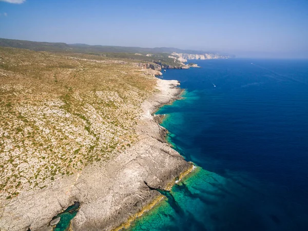 Widok Lotu Ptaka Plażę Porto Vromi Wyspie Zakynthos Zante Grecja — Zdjęcie stockowe