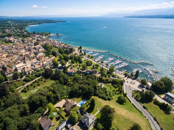 Aerial View Nyon Old City Waterfront Switzerland — Stock Photo, Image