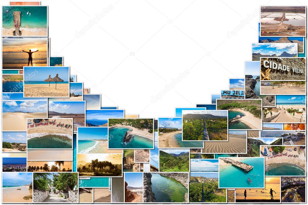 Stack pile of Cape Verde landscape photo collage montage , Santiago, Sal, Boavista, Sao vicente