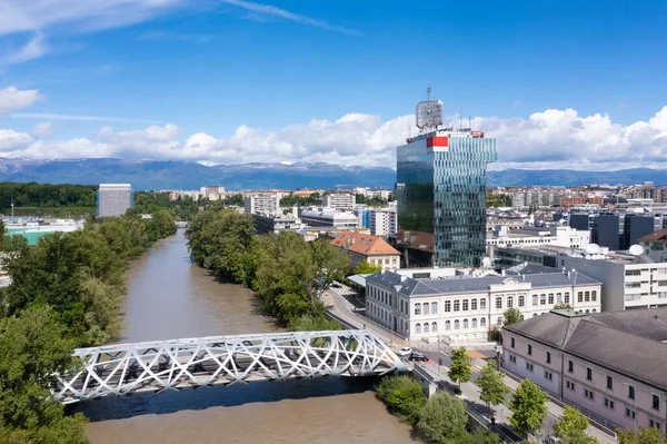 Vista Aérea Del Puente Hans Wilsdorf Cerca Plainpalais Ginebra Suiza —  Fotos de Stock