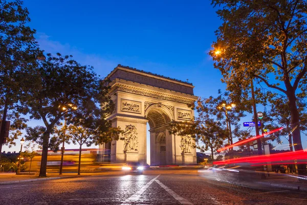 凯旋门的夜景 法国巴黎凯旋门 — 图库照片
