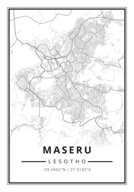 Lesotho 'daki Maseru şehrinin sokak haritası - Afrika
