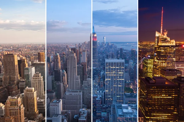 Montaż nocy panoramę Manhattanu na dzień - Nowy Jork - usa — Zdjęcie stockowe