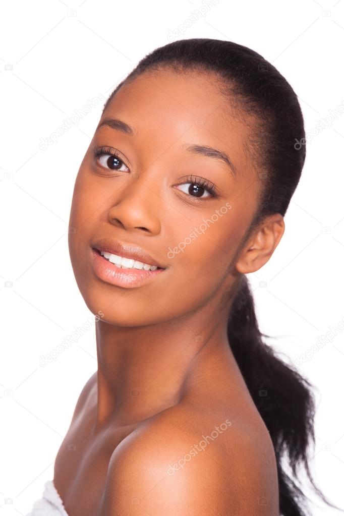 Beautiful african american woman face- Black people, Isolated ov