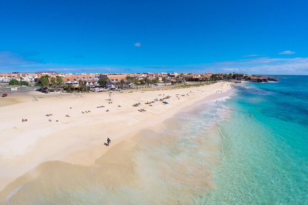 Aerial view of Santa Maria beach in Sal Cape Verde - Cabo Verde