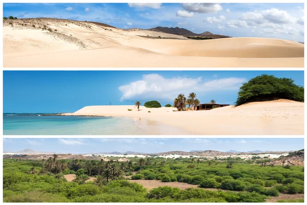 Montagem de imagens de paisagens da ilha Boavista em Cabo Verde arco — Fotografia de Stock