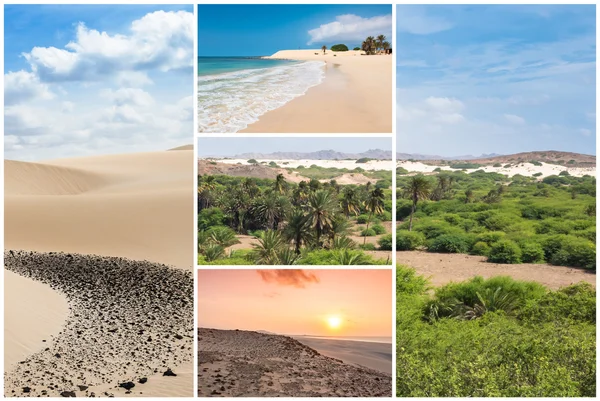 Gambar montase pemandangan pulau Boavista di busur Tanjung Verde — Stok Foto