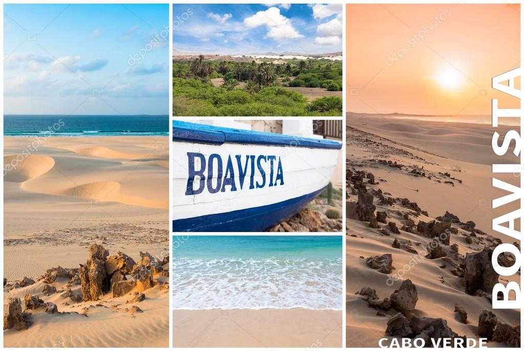 Picture montage of Boavista island landscapes  in Cape Verde arc