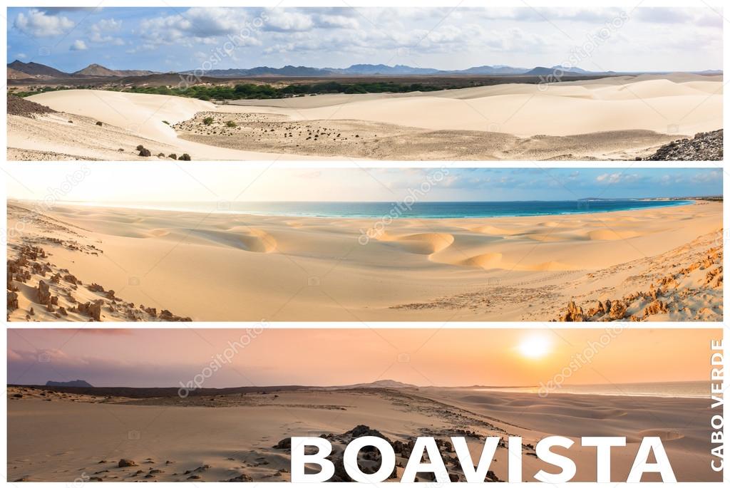 Picture montage of Boavista island landscapes  in Cape Verde arc