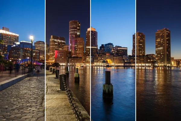 Montagem do horizonte dia-a-noite de Boston - Massachusetts - EUA - Unidade — Fotografia de Stock