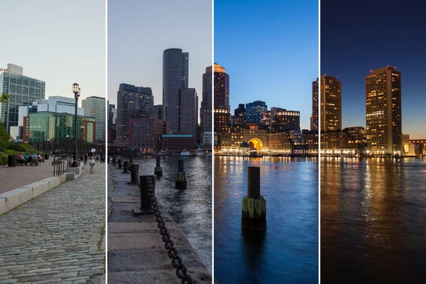 Boston Panorama den do noci montage - Massachusetts - Usa - jednotka — Stock fotografie